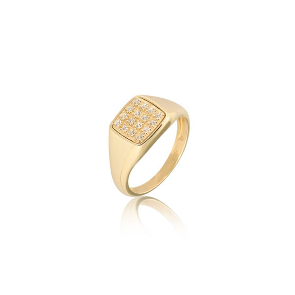 Χρυσό δαχτυλίδι chevalier τετράγωνο ζιργκόν